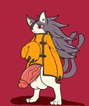  2020 anthro asian_mythology azureinthedark balls big_balls big_penis blazblue clothed clothing digital_media_(artwork) east_asian_mythology eye_patch eyewear felid feline fur hi_res huge_balls huge_penis humanoid_penis japanese_mythology jubei_(blazblue) kaka_(blazblue) male mammal mythology nekomata penis red_eyes solo video_games yōkai 