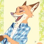  1:1 2018 anthro bodily_fluids canid canine clothed clothing disney fox fur laugh male mammal nick_wilde solo tears yasiplay zootopia 