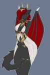  anthro breasts clothed clothing dragon equid equine female hair hi_res horn hybrid liss mammal razgriz_darkheart red_eyes red_hair scalie solo wings 