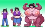  2019 anthro big_breasts black_hair bottomwear breast_growth breasts canid canine canis clothing collar domestic_dog female footwear gender_transformation gradient_background growth hair huge_breasts human human_to_anthro hyper hyper_breasts male mammal mtf_transformation navel nude open_mouth overweight pants prinnydood pussy sequence shirt shoes simple_background smile solo species_transformation standing tongue tongue_out topwear torn_clothing transformation weight_gain 