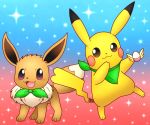  blue_background eevee nintendo pikachu pikatiu pok&eacute;mon pok&eacute;mon_(species) pok&eacute;mon_mystery_dungeon red_background simple_background video_games 