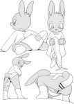  2019 anal blush bottomless censored clothed clothing cub female gastropod ineffective_censorship lagomorph leporid mammal manmosu_marimo mollusk monochrome pussy rabbit simple_background slug white_background young 