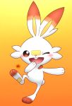  nintendo one_eye_closed orange_background pikatiu pok&eacute;mon pok&eacute;mon_(species) scorbunny simple_background smile video_games wink 