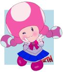  blush clothed clothing cosplay female gesture humanoid looking_at_viewer mammal mario_bros nintendo not_furry one_eye_closed rokkerth sailor_moon_(series) simple_background smile solo standing teeth toad_(mario) toadette v_sign video_games wink 