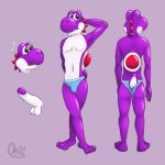  2019 anthro anthrofied balls butt clothed clothing crossed_legs digital_media_(artwork) dinosaur erection hand_behind_head hi_res humanoid_penis lewd_lotl male mario_bros multiple_images nintendo penis purple_yoshi raised_arm reptile scalie sketch solo standing topless uncut underwear video_games yoshi 