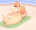  animal_crossing anthro anus balls beach big_butt breasts butt canid canine canis domestic_dog fur furfireburst hair intersex isabelle_(animal_crossing) lying mammal nintendo nude seaside shih_tzu solo thick_thighs toy_dog video_games wide_hips yellow_body yellow_fur 