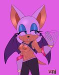  &lt;3 &lt;3_eyes anthro big_breasts bodily_fluids breasts chiropteran clothed clothing female fur gloves hair handwear makeup mammal nipples pink_background rokkerth rouge_the_bat simple_background solo sonic_the_hedgehog_(series) standing sweat teeth video_games wings 