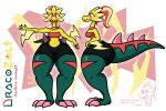  2020 abs anthro anthrofied bottomwear breasts clothed clothing digital_media_(artwork) dinosaur dracozolt female fossil_pok&eacute;mon glimglam hair hi_res hybrid model_sheet nintendo pok&eacute;mon pok&eacute;mon_(species) pok&eacute;morph ponytail red_eyes reptile scalie shorts smile solo spikes text theropod thick_thighs topwear video_games wide_hips 