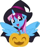  2019 absurd_res alpha_channel blue_body cape clothing equid fan_character female feral hair halloween happy hat headgear headwear hi_res holidays horn horn_ring jack-o&#039;-lantern jhayarr23 looking_at_viewer mammal my_little_pony open_mouth parcly_taxel pink_hair purple_eyes simple_background smile solo spread_arms spread_wings transparent_background winged_unicorn wings witch_hat 