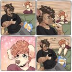  &lt;3 anthro canid canine canis chips_(food) comic domestic_dog ear_piercing english_text facial_piercing food furniture girly male mammal nik_(soft--dogs) nose_piercing phone piercing potato_chips sofa soft--dogs text 
