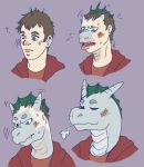  anthro clothing dragon hoodie horn human human_to_anthro male mammal sequence shirt simple_background snout solo species_transformation superboo topwear transformation 