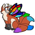  1:1 alpha_channel antennae_(anatomy) canid canine fae fairy female feral fox lepidopteran_wings mammal multi_tail rainbow simple_background transparent_background wings 