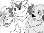  2020 anthro belly blush canid canine canis cu_sith_(tas) domestic_dog felid goemon_(tas) group humanoid_hands kemono licho_(tas) male mammal moobs nipples pantherine pukkunnnn raccoon_dog tanuki tiger tokyo_afterschool_summoners video_games 