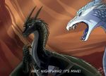  2018 claws digital_media_(artwork) dragon duo feral horn human icewing_(wof) juliagoldfox mammal membrane_(anatomy) membranous_wings moon_(wof) nightwing_(wof) open_mouth scales scalie spines teeth tongue western_dragon wings wings_of_fire winter_(wof) 