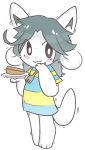  alpha_channel anthro blush cutlery female food fork fur hair hi_res holding_object kitchen_utensils mammal plate simple_background solo tem temmie_(undertale) tools transparent_background undertale video_games white_body white_fur yokaih 