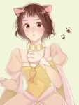  2018 animal_humanoid breasts brown_eyes brown_hair cat_humanoid clothing dress felid felid_humanoid feline feline_humanoid female ghibli hair humanoid mammal mammal_humanoid nono_nonona short_hair simple_background solo the_cat_returns yoshioka_haru 