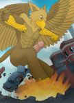  anthro avian big_(disambiguation) bird car city crush deanwolfwood destruction erection gigantic gryphon hi_res invalid_tag macro male penis powerful size_play solo titan town vehicle 