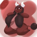  1:1 2020 anthro artesjsc big_breasts big_ears blush bovid bovine breasts brown_body digital_media_(artwork) embarrassed fan_character female horn mammal miltank nintendo nude pok&eacute;mon pok&eacute;mon_(species) rocher_(nyquil) sitting slightly_chubby smile solo thick_thighs video_games wide_hips 