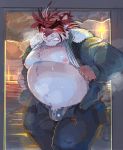  2020 anthro belly blush bodily_fluids bottomwear bulge chisa_sa clothing felid hi_res humanoid_hands kemono male mammal moobs navel nipples overweight overweight_male pantherine pants solo sweat tiger underwear undressing 