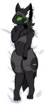  2020 anthro biped black_body black_fur claws dakimakura_design digital_media_(artwork) fiddagracepaws_(artist) flat_chested fluffy fur girly hi_res lying machine male on_back paws protogen screen screen_face simple_background solo white_body white_fur 