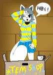  anthro bottomwear box clothing cup female fur hair hi_res long_tail looking_at_viewer mammal shirt skirt tem temmie_(undertale) topwear undertale video_games white_body white_fur 