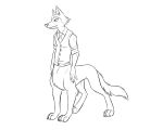  2019 5:4 beastars beastbehavior bottomless canid canid_taur canine canine_taur canis chest_tuft claws clothed clothing legoshi_(beastars) line_art mammal mammal_taur monochrome necktie rolled_up_sleeves shirt simple_background solo standing taur topwear tuft vest white_background wolf wolf_taur 