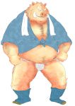  2010 anthro asian_clothing belly bulge clothing east_asian_clothing fundoshi humanoid_hands japanese_clothing maguro male mammal moobs overweight overweight_male robe simple_background solo suid suina sus_(pig) underwear white_background wild_boar 