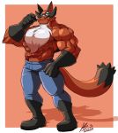 abs anthro biceps boots bottomwear chest_fur clothed clothing footwear gloves handwear hi_res male muscular muscular_male nintendo pants pecs pok&eacute;mon pok&eacute;mon_(species) solo standing thievul topless video_games yongdasom 