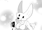  aggressive_retsuko anthro black_nose breasts canid canine clothed clothing female fennec fenneko fox fur fur_tuft holding_object mammal sanrio smile sollarian solo tuft 