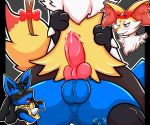  anus arkoh_umbreon balls bodily_fluids braixen eyewear fan_character female fur genital_fluids glasses grinding hi_res invalid_tag knot lucario male male/female nintendo on_top penis perineum pok&eacute;mon pok&eacute;mon_(species) precum stick video_games 