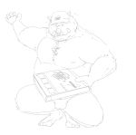  2010 anthro belly bulge clothing hat headgear headwear humanoid_hands kemono maguro male mammal moobs nipples overweight overweight_male simple_background solo suid suina sus_(pig) white_background wild_boar 