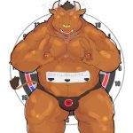 1:1 2012 anthro blush bovid bovine brown_body brown_fur bulge cattle clothing eyes_closed fur hi_res humanoid_hands maguro male mammal moobs nipples overweight overweight_male solo underwear 