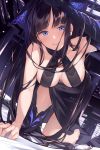  all_fours arm_up black_hair blue_eyes breasts dutch_angle elbow_gloves fate/grand_order fate_(series) gloves highres long_hair looking_at_viewer single_thighhigh thighhighs to_gemichi very_long_hair yang_guifei_(fate/grand_order) 