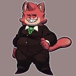  1:1 2019 anthro bottomwear clothing domestic_cat felid feline felis fur goro_(mappy) hi_res humanoid_hands mammal mappy overweight pants red_body red_fur shirt simple_background solo starjetiplays topwear video_games 