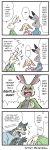  ! absurd_res alternate_version_at_source anthro beastars brown_body brown_fur canid canine canis clothed clothing comic dialogue edit english_text female fur grey_body grey_fur group hard_translated haru_(beastars) hi_res hoodie ktandoku legoshi_(beastars) mammal shirt speech_bubble t-shirt text topwear translated white_body white_fur wolf 