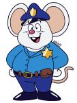  2019 bottomwear clothing fur hat headgear headwear hi_res lobie5 mammal mappy mappy_(character) mouse murid murine overweight pants police rodent shirt solo topwear video_games white_body white_fur 