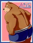  2013 anthro belly brown_body brown_fur clothing fur humanoid_hands japanese_text kemono male mammal moobs overweight overweight_male solo tail_person text underwear ursid 