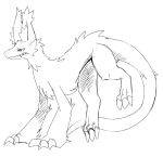  2017 absurd_res angry claws dragon feral fur fur_tuft furred_dragon hi_res long_ears long_tail male simple_background snaggle_tooth solo teeth tuft white_background xmu 