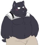  2020 anthro belly blush bottomwear canid canine clothing fuddyblog kemono male mammal moobs overweight overweight_male pants shirt simple_background solo topwear white_background 