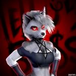  1:1 2020 3d_(artwork) angry animated anthro big_breasts bottomwear breast_jiggle breasts canid canid_demon canine clothing demon digital_media_(artwork) fangs female grumpy hellhound helluva_boss jiggle leggings legwear loona_(vivzmind) mammal pentagram red_sclera shorts solo teeth torn_clothing whiskers zorryn 