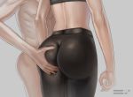  1boy 1girl alternate_costume ass ass_grab back black_pants chun-li close-up clothed_female_nude_male commentary english_commentary from_behind head_out_of_frame hetero highres midriff nude pants solo_focus street_fighter street_fighter_v tight tight_pants tumtumisu yoga_pants 