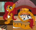  2020 badumsquish counter equid equine eyeshadow fan_character female fire food green_eyes grey_eyeshadow grin hair horse inner_ear_fluff lamia long_hair looking_at_viewer makeup mammal meat monster my_little_pony oven paws pepe_roni_(oc) pepperoni pepperoni_pizza pizza pizza_box pizzeria pony prehensile_tail reptile restaurant scalie serpentine sharp_teeth slit_pupils smile snake stripes tail_fluff tail_hold tatzelwurm teeth tiger_stripes tuft window 