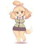  animal_crossing anthro arms_above_head blush blush_stickers breasts brown_eyes canid canine canis clothed clothing dogscribss domestic_dog female fur hair isabelle_(animal_crossing) looking_at_viewer mammal nintendo open_mouth shih_tzu short_stack simple_background smile solo standing teeth thick_thighs tongue toy_dog video_games white_background wide_hips yellow_body yellow_fur 