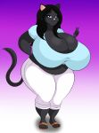  absurd_res big_breasts blue_clothing blue_shirt blue_topwear bottomwear breasts clothing domestic_cat feet felid feline felis female footwear hi_res macro mammal mature_woman overweight pants sandals shirt topwear white_bottomwear white_clothing white_pants 