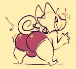  2019 anthro big_butt blush bulge butt clothed clothing digital_media_(artwork) kecleon male monochrome nintendo open_mouth pok&eacute;mon pok&eacute;mon_(species) scalie sepia simple_background solo sparkles squishy_(artist) thick_thighs topless video_games 