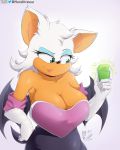  big_breasts breasts cleavage clothed clothing female hi_res rouge_the_bat simple_background solo sonic_the_hedgehog_(series) standing viejillox 