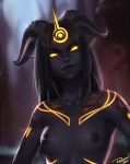  areola black_areola black_hair black_lips black_nipples blizzard_entertainment breasts collarbone draenei female hair horn humanoid humanoid_pointy_ears lips looking_at_viewer nipples personalami solo video_games warcraft yellow_eyes 