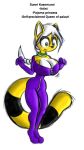  2007 big_breasts bodysuit bouncing_breasts breast_jiggle breasts cleavage clothed clothing collar female green_eyes hair huge_breasts mammal norithics pajamas procyonid ring-tailed_cat ringtail skinsuit small_waist smile solo sunni_smiles tight_clothing white_hair yellow_body zipper 
