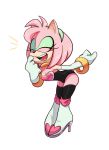  alternate_costume amy_rose anthro bracelet breasts cleavage clothed clothing clothing_swap eulipotyphlan eyes_closed eyeshadow female fiinel footwear hedgehog hi_res high_heeled_boots high_heels jewelry makeup mammal necklace rubber shoes simple_background skintight_clothing solo sonic_the_hedgehog_(series) white_background 