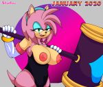  alternate_costume amy_rose anthro big_breasts breasts clothed clothing clothing_swap eulipotyphlan female gloves hammer handwear hedgehog hi_res looking_at_viewer mammal partial_nudity simple_background solo sonic_the_hedgehog_(series) tight_clothing tools topless vellvetfoxie 